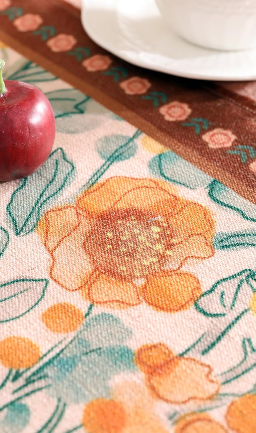 Designer Vintage Orange Floral Table Runner,French Farmhouse Soft Linen Table Runners 94 Inches Long,Decor Tabletop for Kitchen,Dining,Party,Tea Party,Christmas,16"*94"