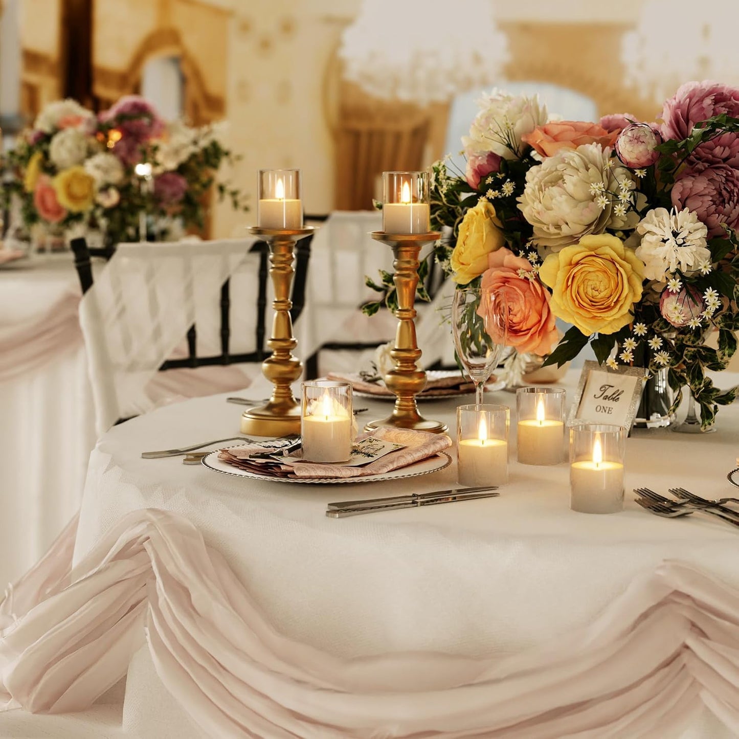 12Pack Flickering Flameless LED Candles with Timer, Battery Powered - Small Pillar & Votive, Clear (2"X3")