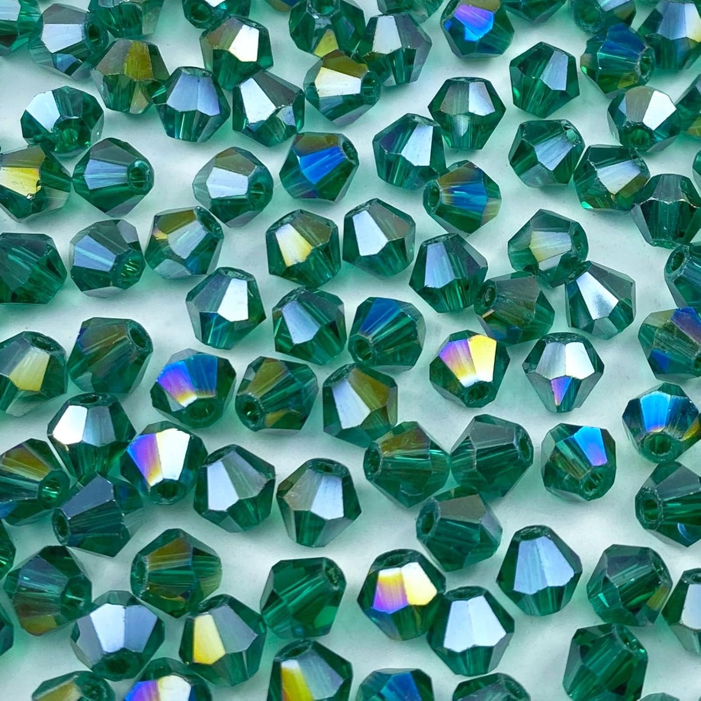 100pcs 8mm Bicone Crystal Glass Beads Loose Spacer Beads Faceted Craft Beads for Jewelry Making DIY Necklace Bracelet Earring Wind Chimes Suncatchers Ornamen(Peacock Green AB)