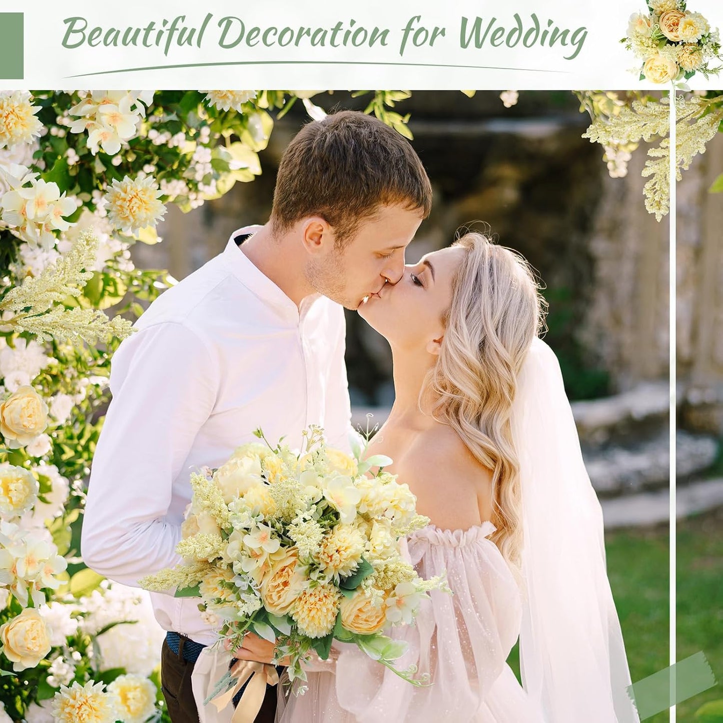 Zeyune 8 Pcs Wedding Silk Flowers Fake Silk Flowers Faux Bouquet Hydrangea Bouquets for Wedding Birthday Party Table Centerpieces Home Decoration(Champagne,Peony)