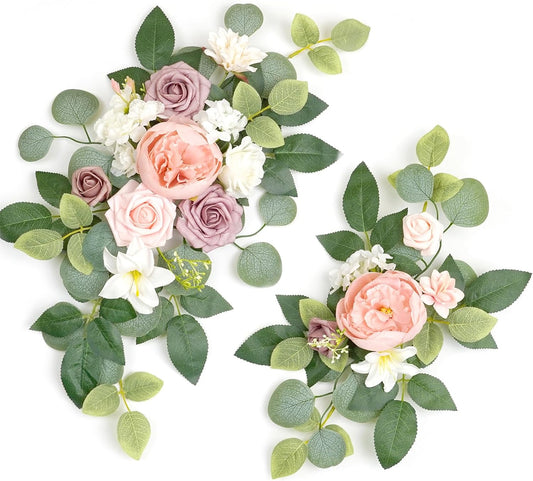 WEIERYUE(Pack of 2 Artificial Flowers Decorations,Artificial Arch Backdrop Garlandfor Ceremony Party Reception Entrance Welcome Easel Door Floral Decor Wall Home Entryway Outdoor(Bean Paste Powder)