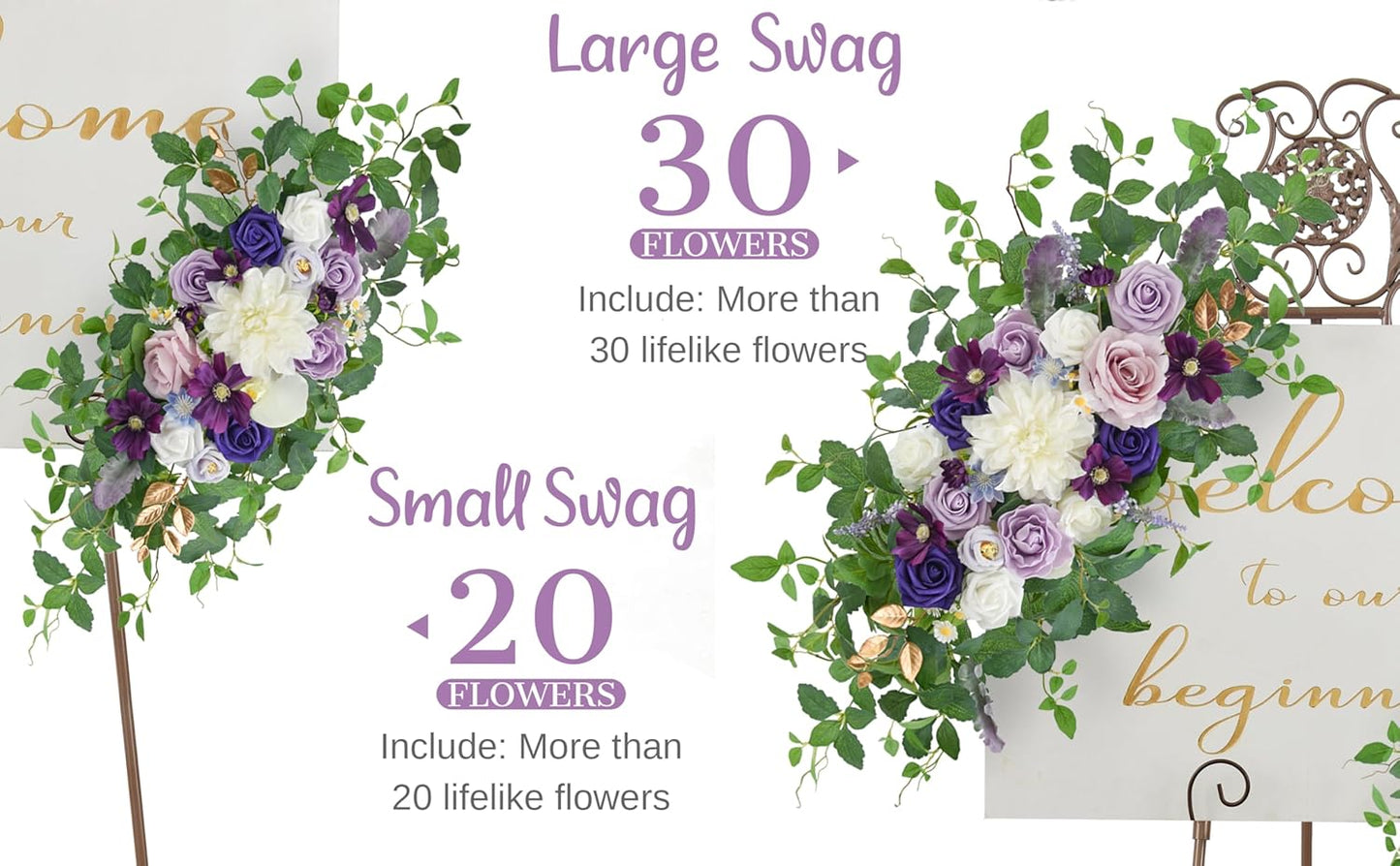 Wedding Arch Flower Kit of 2 - Artificial Flower Swag Wedding Welcome Sign Decorative Floral Swags for Wedding Reception Ceremony Signs Wedding Chair Ceremony Floral Decor (Lilac & Ivory)