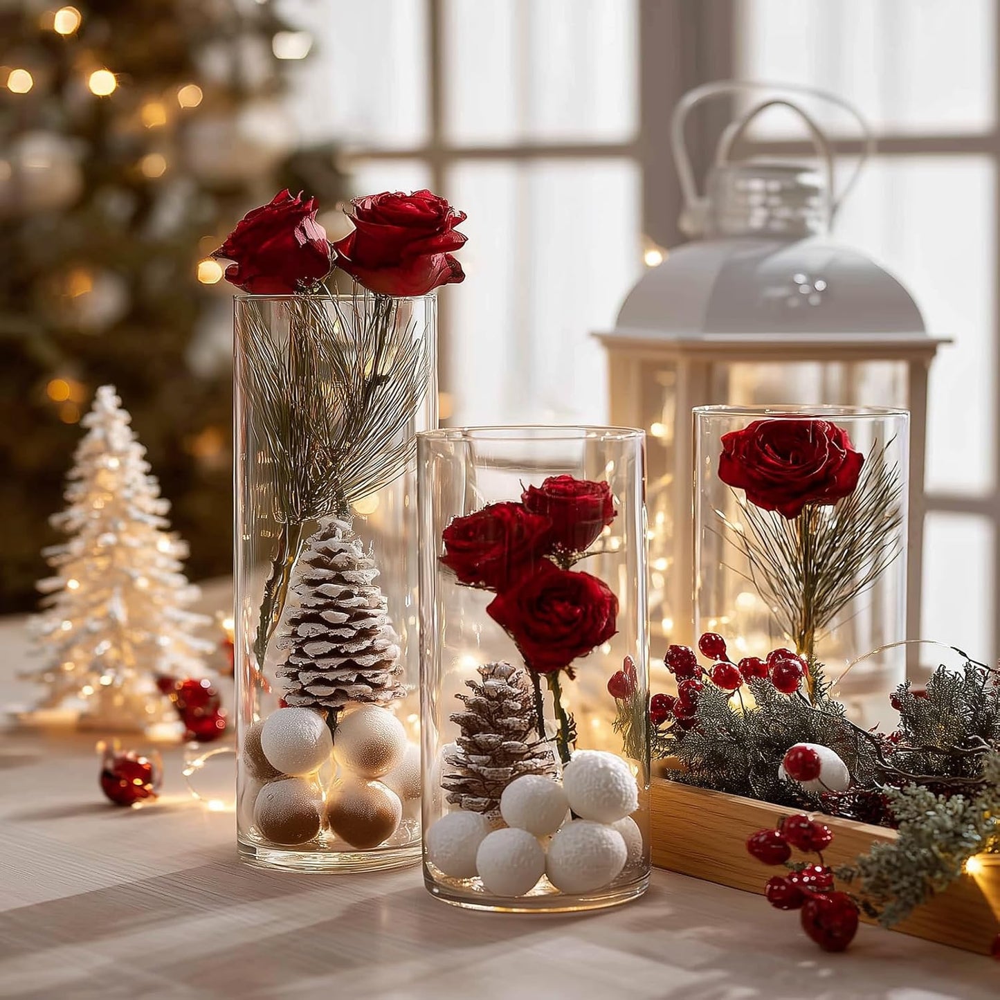 12pcs Clear Cylinder Vases for Centerpieces, Glass Flower Vases for Wedding Decorations and Home Decor, 6 Inch Glass Hurricane Candle Holder for Table Shelf