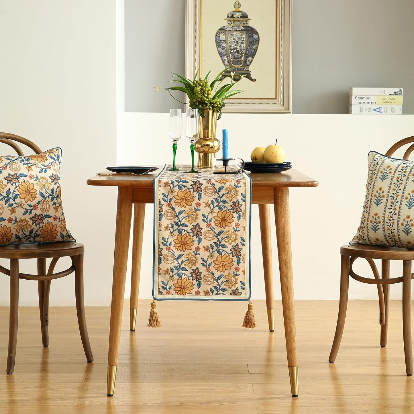 ISAENNE Designer Bohemian Elegant Linen Table Runner 102 Inches Long,Floral Pattern Duable Decor Table Runners for Dining Tables,Thanksgiving,Kitchen Tables,Christmas,12"*102"-Estevan B