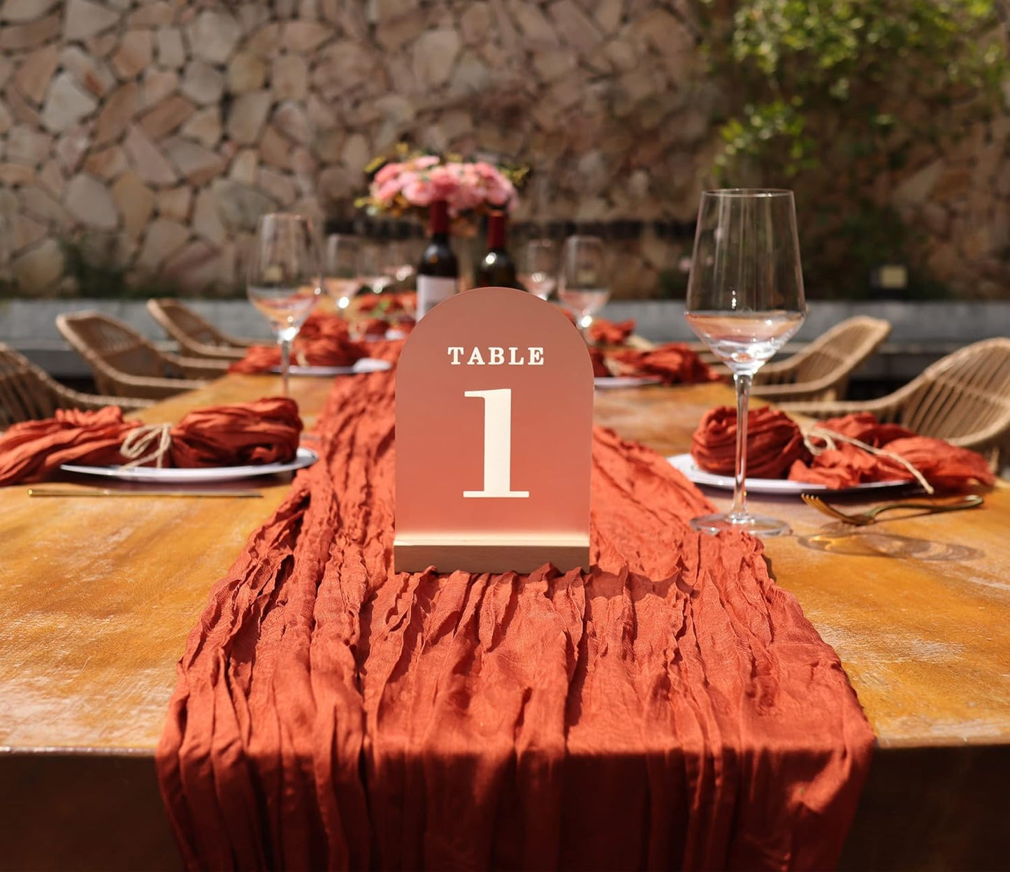 Wedding Table Numbers 1-20, Acrylic Arch Signs with Natural Wood Stands Holders, Rustic Table Decor for Reception & Parties (Frosted White)