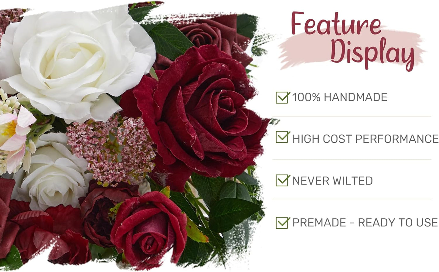 Wedding Arch Flowers with Drapes Kit (Pack of 4) - 2pcs Artificial Christmas Marsala Deluxe Swag with 2pcs Sheer Drapes for Wedding Ceremony Arbor Reception Backdrop Rose Floral Decoration