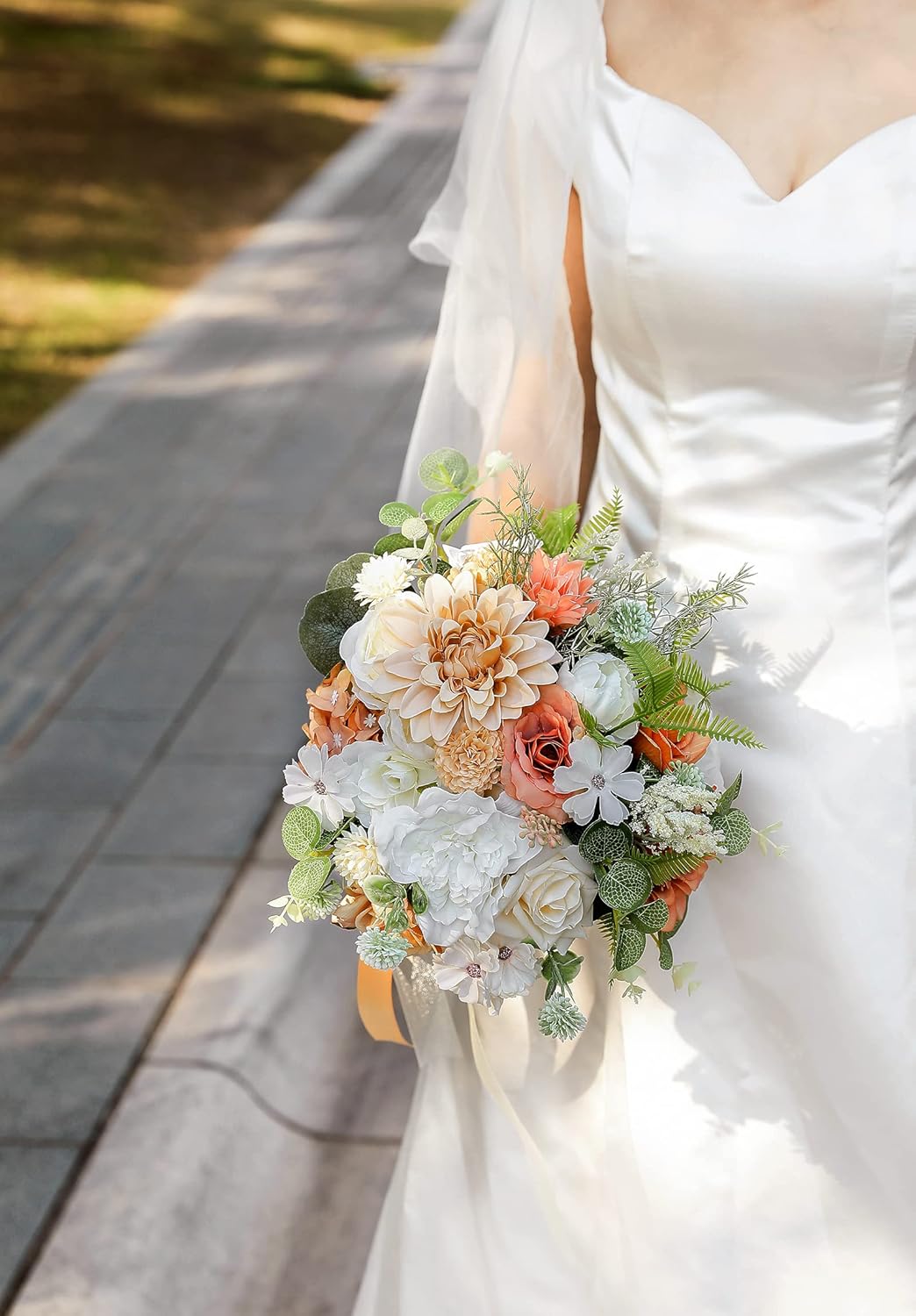 Serra Flora Artificial Flowers Combo Dahlia 34pcs Silk Mix Fake Flowers Roses for DIY Wedding Bouquets Combo Centerpieces Arrangements Party Bridal Baby Shower Home Decorations(White Pink)