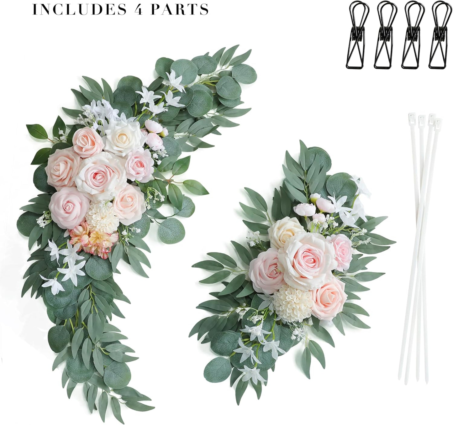 Artificial Pink Wedding Arch Flowers Swag Set of 2 for Welcome Signs, Reception and Ceremony Decorations, Cream Floral Decor, UD-002