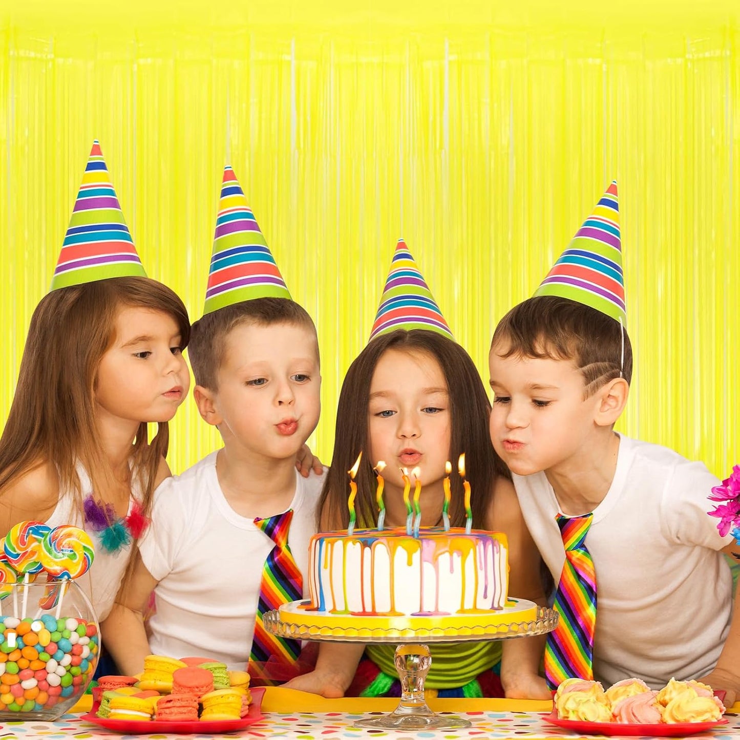 10 Pack Yellow Foil Curtain Backdrop 3.2ft x 8.2ft Macaron Tinsel Foil Fringe Curtains Streamer Photo Booth Backdrop for Birthday Party Baby Shower Engagement Wedding Holiday Decor (Macaron Yellow)