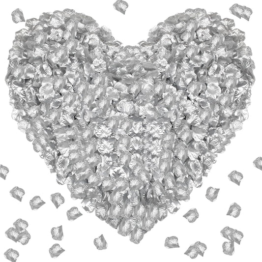 1000Pieces Rose Petals, Artificial Flower Petals Fake Rose Petals for Romantic Night,Wedding,Proposal Anniversary Flower Decorations (Silver)