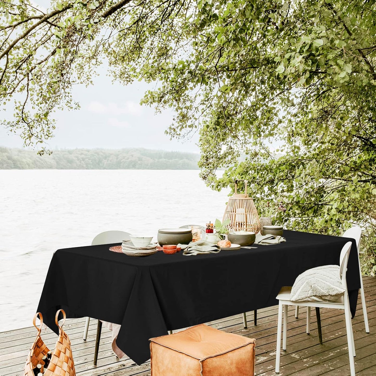 10 Pack Polyester Tablecloth, 60 x 102 Inch Black Polyester Table Cloth for 6 Feet Rectangle Tables, Stain and Wrinkle Resistant Washable Table Cover for Kitchen Wedding Banquet Restaurant Party