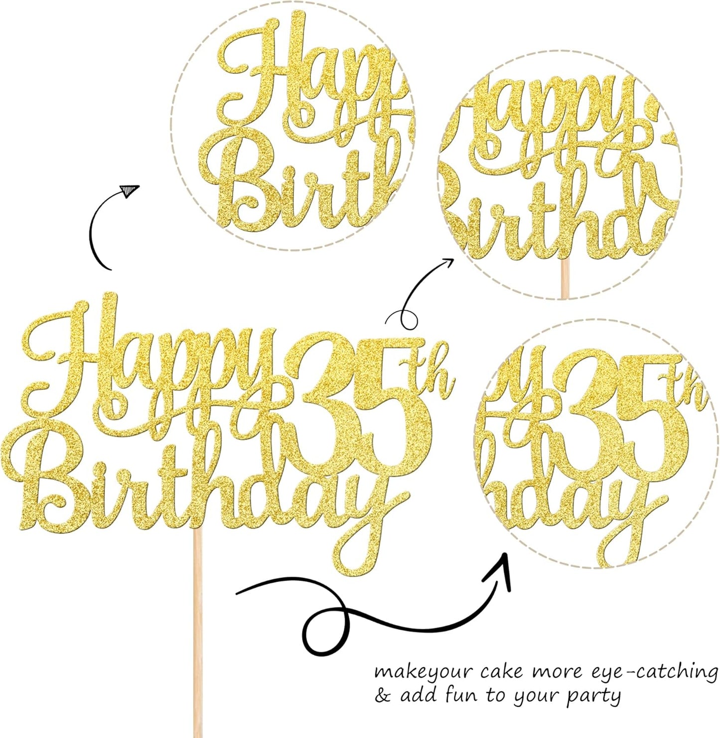 1 PCS Happy 35th Birthday Cake Topper Gold Glitter Cheers to 35 Years Birthday Cake Pick 35 Fabulous Cake Decoration for Happy 35th Birthday Theme Party Decorations Supplies