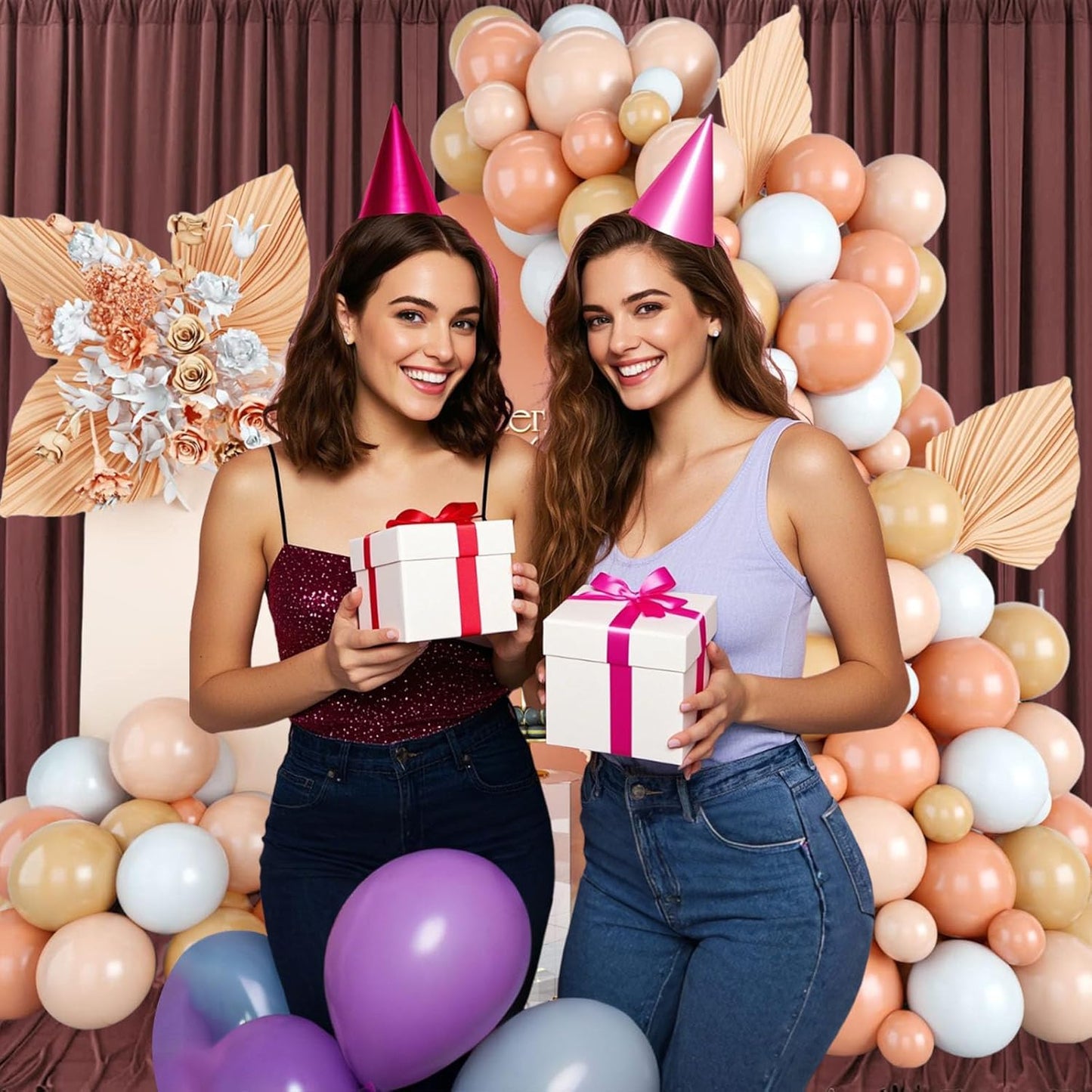 10ft x 10ft Red Brown Backdrop Curtains for Parties, Fabric Satin Background Curtain with Rod Pockets for Weddings, Birthday, Baby Shower, Photography, Graduation Party Backdrop Drapes, 2 Panels