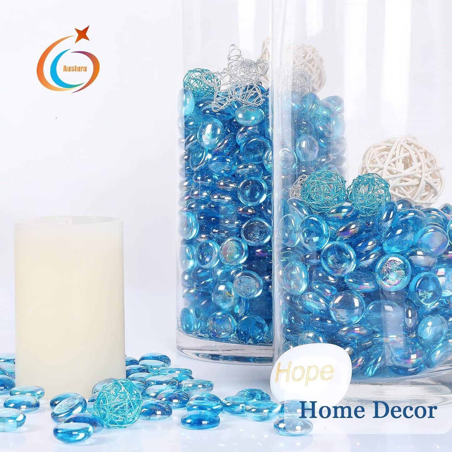 11LB Fire Glass Beads and Marbles for Outdoor Fire Pit and Fireplace, Glass Gemstones for Vase Filler, Aquariums, Hydroponics Plants, Home Decor and Christmas DIY Craft, Turquoise