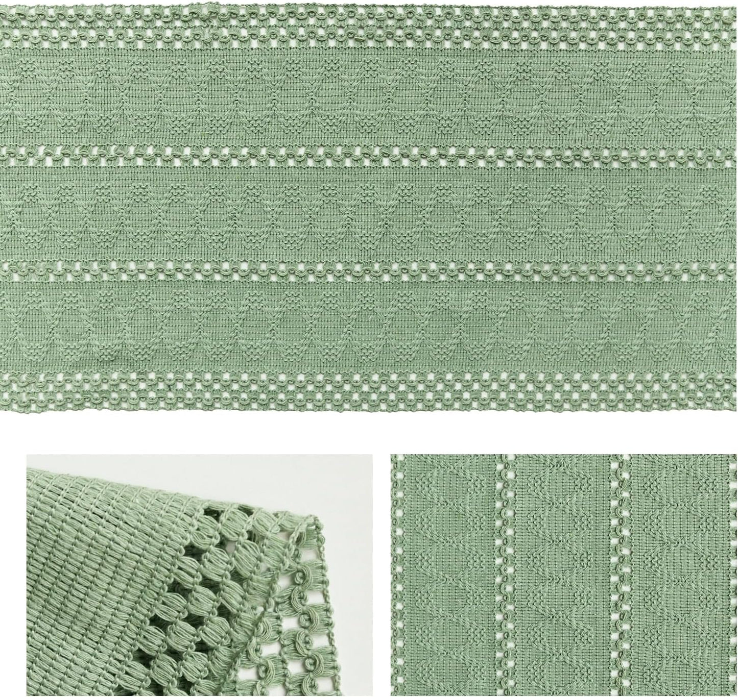 Artoid Mode Light Green Farmhouse Woven Rustic Hollow Table Runner, Seasonal Holiday Hollow Kitchen Dining Table Decoration for Home Party Decor 12x48 Inch