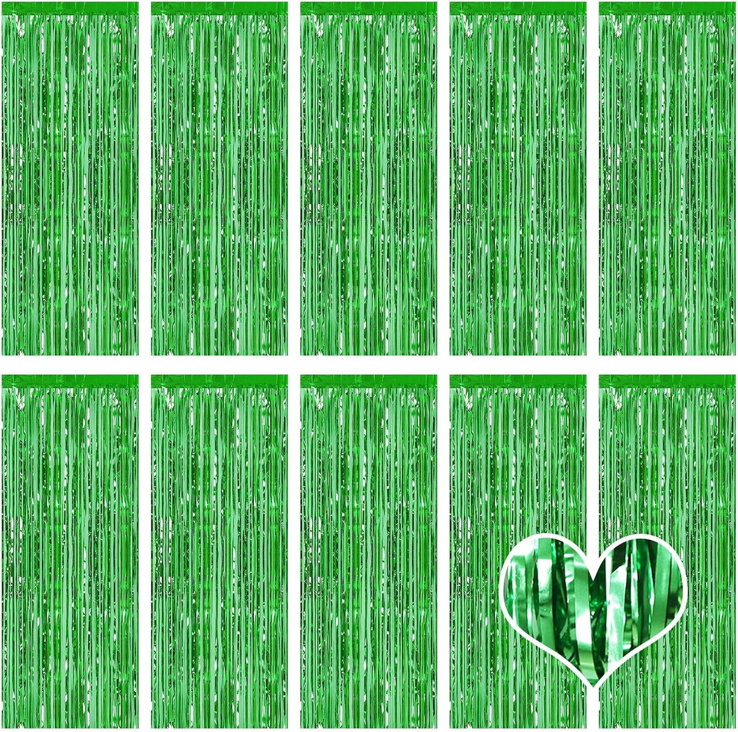 10 Pack Green Backdrop Curtain 3.2ft x 8.2ft Metallic Tinsel Foil Fringe Curtains Photo Booth Background for Birthday Party Decoration Baby Shower Engagement Wedding Christmas Decoration (Green)