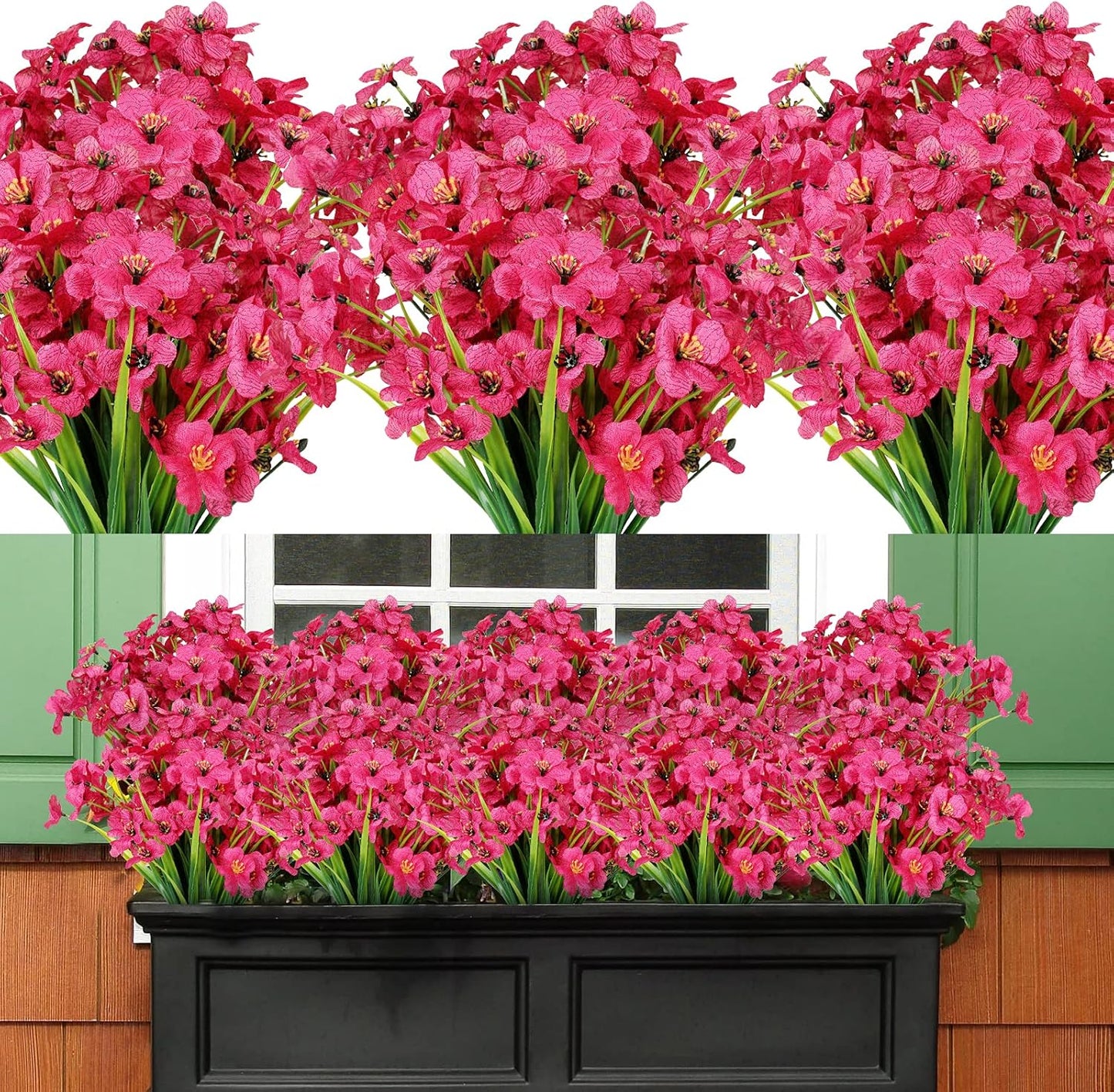 AmyHomie 20 Bundles Artificial Flowers for Outdoor Outside Spring Summer Decoration UV Resistant Faux Flowers No Fade Fake Plastic Plants Garden Porch Window Box Decorating (Fuchsia)