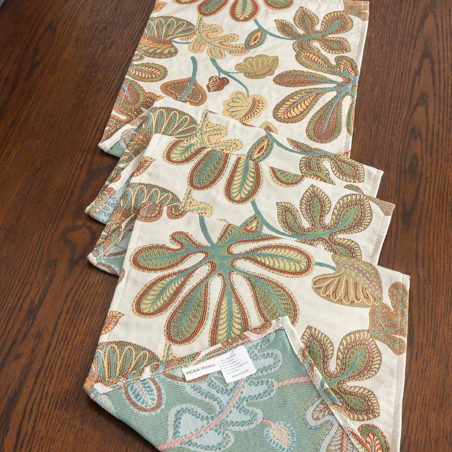 Mika Home Tropical Leaf Table Runner for Home Decor 13X72 Inches Teal Brown Seasonal Dining Table Decoration for Home