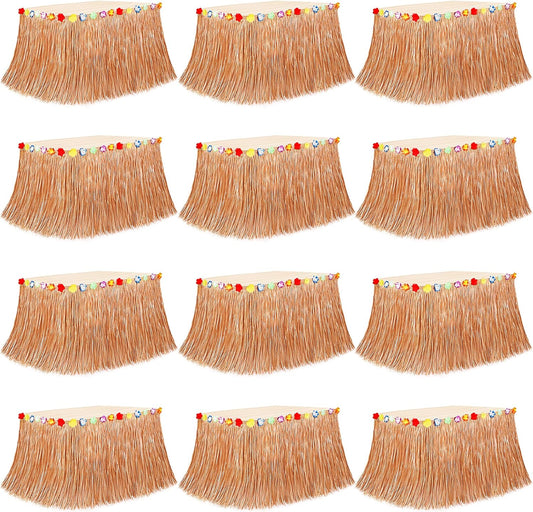 12PCS Hawaiian Table Skirt, Luau Themed Grass Table Skirt Party Supplies, Indoor Outdoor 108 X 29.5" Flower Tropical Hula Dance Parties Supplies Bulk, Table Skirt for Summer Beach Themed Party