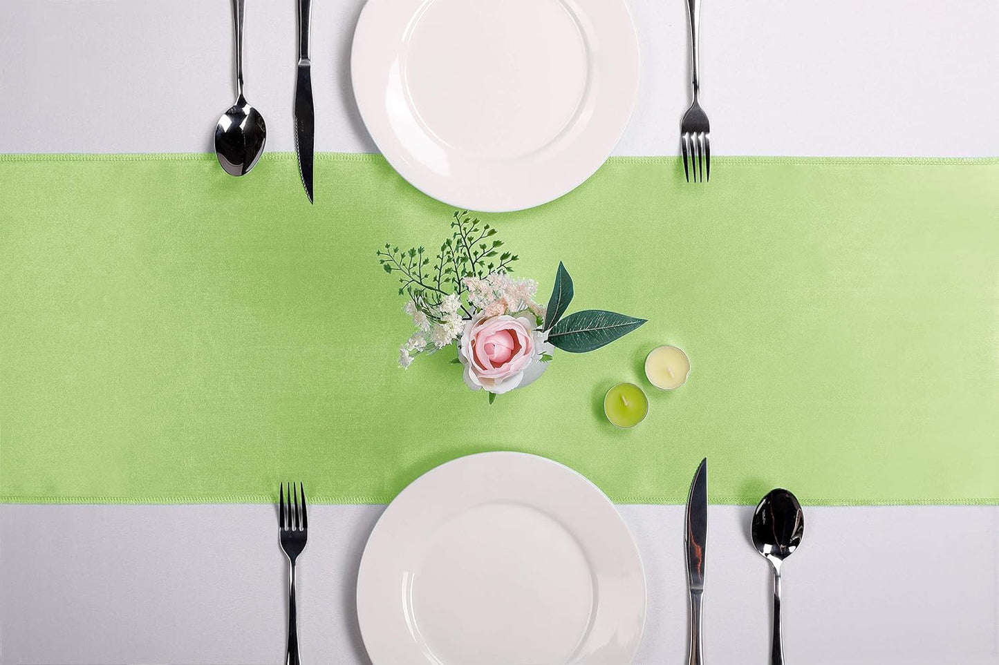 10-Pack Satin Table Runner Light Green 12 x 108 inches Long, Table Runners for Wedding, Birthday Parties, Banquets Decorations（10 Pack, 12x108 Inch, Light Green）