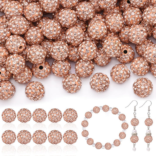 160pcs 10mm Rhinestone Beads for Jewelry Making, Light Peach Shiny Round Disco Ball Beads Bulk, Sparkle Crystal Clay Christmas for Bracelet Baseball Necklace Earring Crafting and DIY