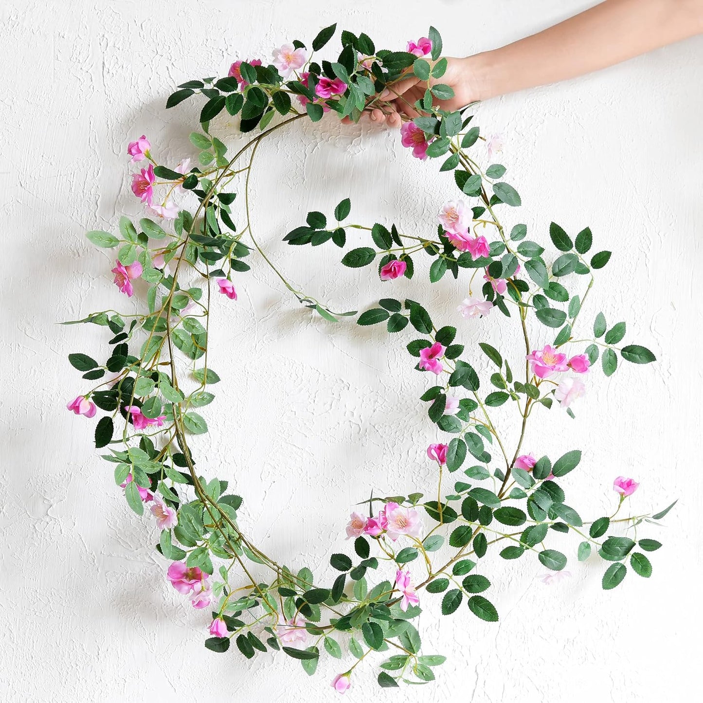 FiveSeasonStuff Fuchsia Pink Flower Garlands, Artificial Silk Wild Roses Bendable Vine Leaves Hanging Flowers for Wall Decoration Basket Trellis Wedding Home 2 Pack 12 ft