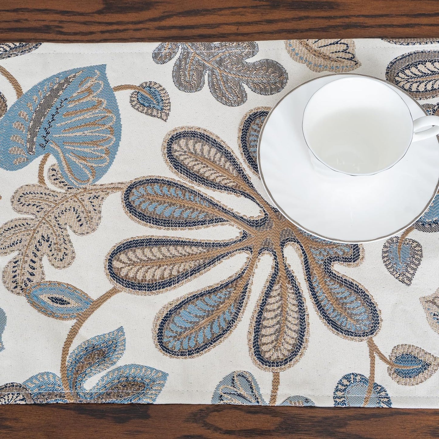 Mika Home Tropical Leaf Table Runner for Home Decor 13X72 Inches Blue Brown Seasonal Dining Table Decoration for Home