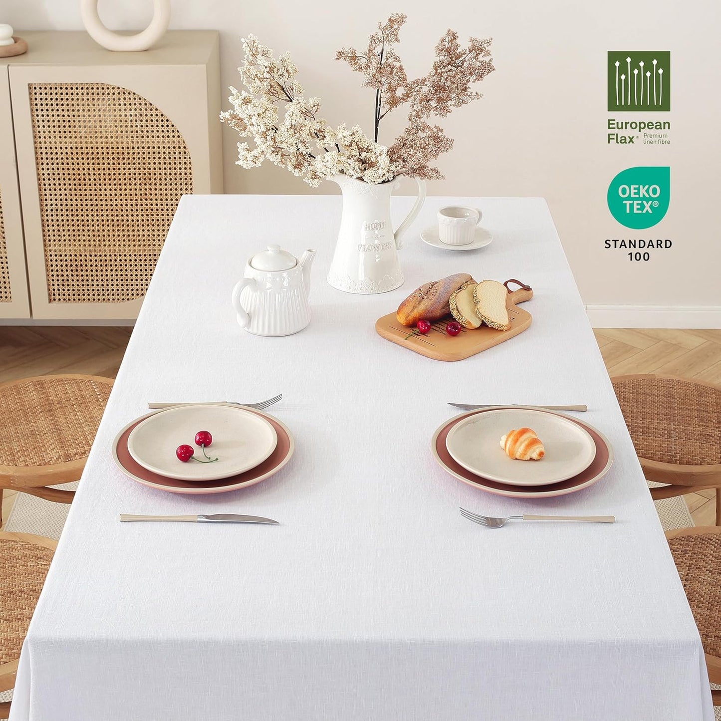 100% Pure Linen Tablecloths 60x90Inches,Rectangle Table Cloth for Dining,Picnic,Weddings and Restaurants,Durable Stonewashed Tablecloths (Re-White, Rectangle - 60 x 90 Inch)