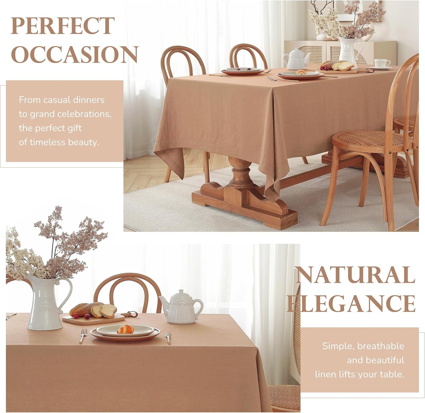 100% Pure French Linen Tablecloths 55x55inch Durable Stonewashed Square Table Clothes for Dining Kitchen and Parties (SQ-Beige, Square - 55 x 55 Inch)