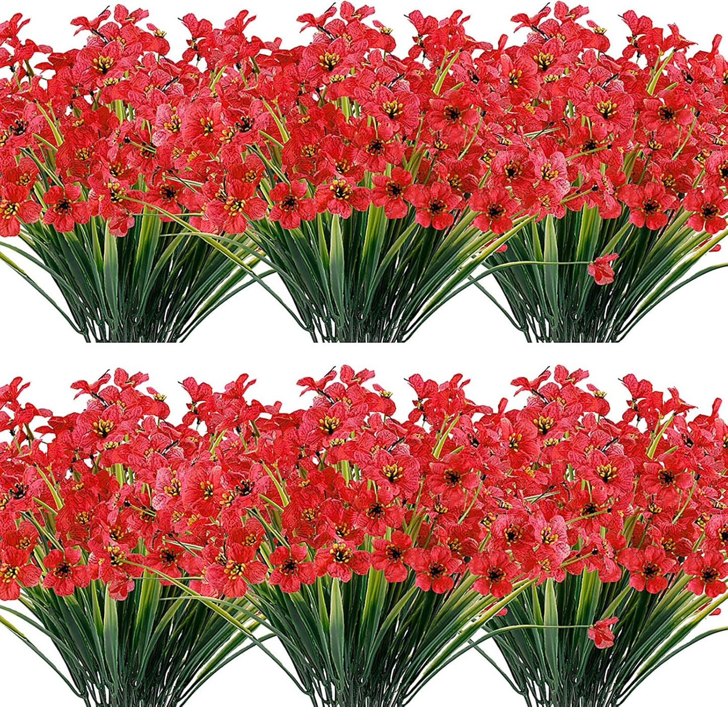 20 Bundles Artificial Flowers Outdoor UV Resistant Fake Flowers No Fade Faux Plastic Plants Garden Porch Window Box Decorating (Deep Red)…