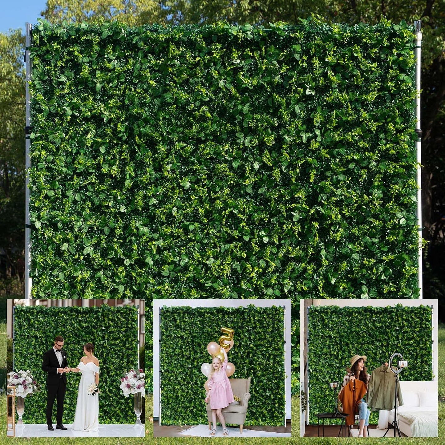 Artificial Luxury‌ Flower Wall Panels, Gorgeous 3D Silk Floral Backdrop for Wedding, Baby Show, Party and Home Decor, Quick Assembly/Storage, Both Eco ＆ Pet Friendly, 4 Panels, 8 * 8 ft.