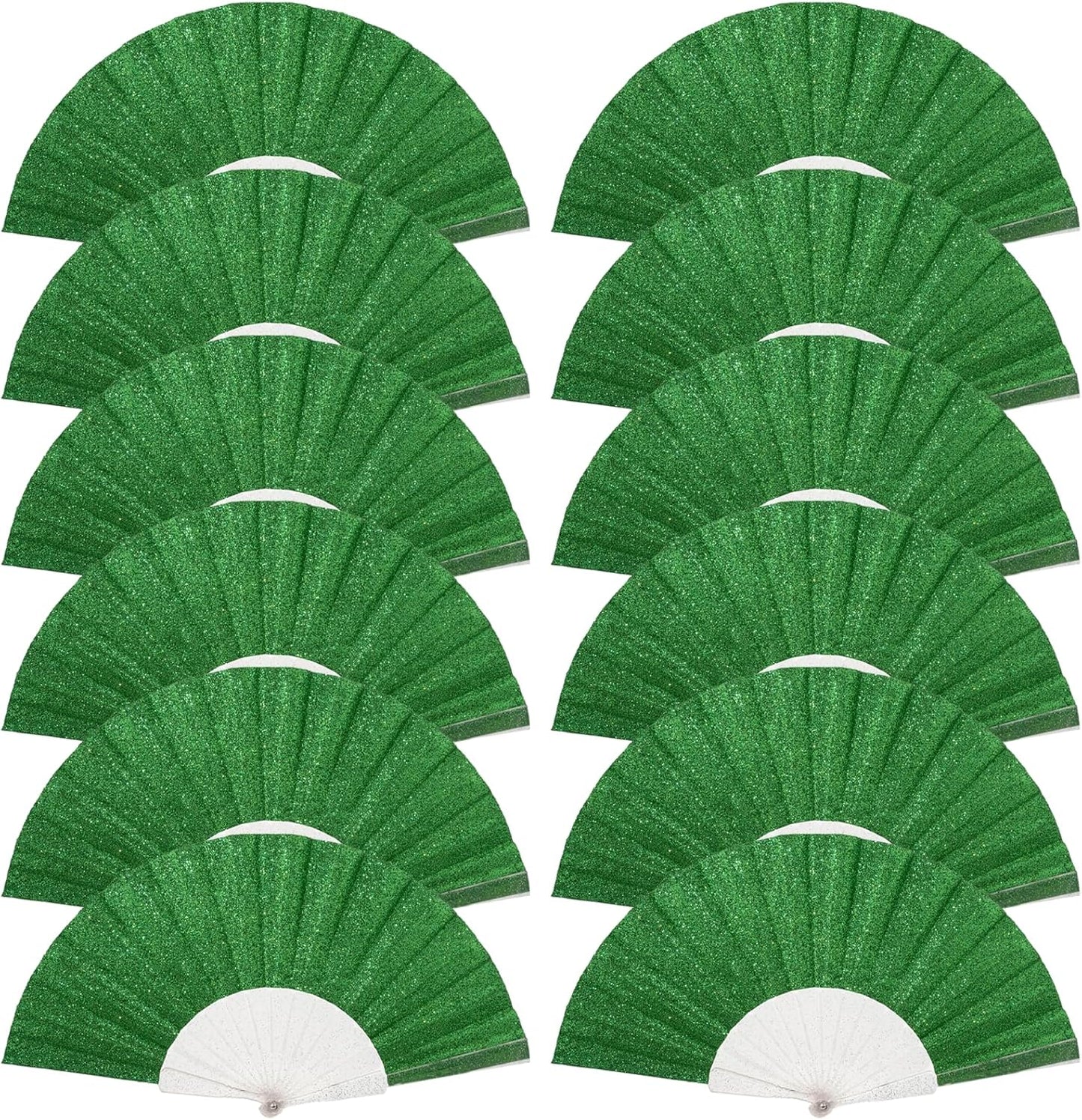 12 Pack Handheld Fan,Folding Hand Glitter fan with Shining Transparent Fan Rib – Ideal for Wedding, Church, Festival, Dance, Tea Party, Club, and EDM Accessories, Light green
