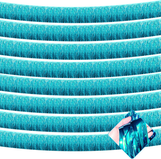 10 Pack 10 Feet Foil Fringe Garland Metallic Tinsel Streamers Banner Wall Hanging Curtain Backdrop for Parade Floats, Bachelorette, Wedding, Birthday, Halloween, Christmas Party Decorations(Lake Blue)