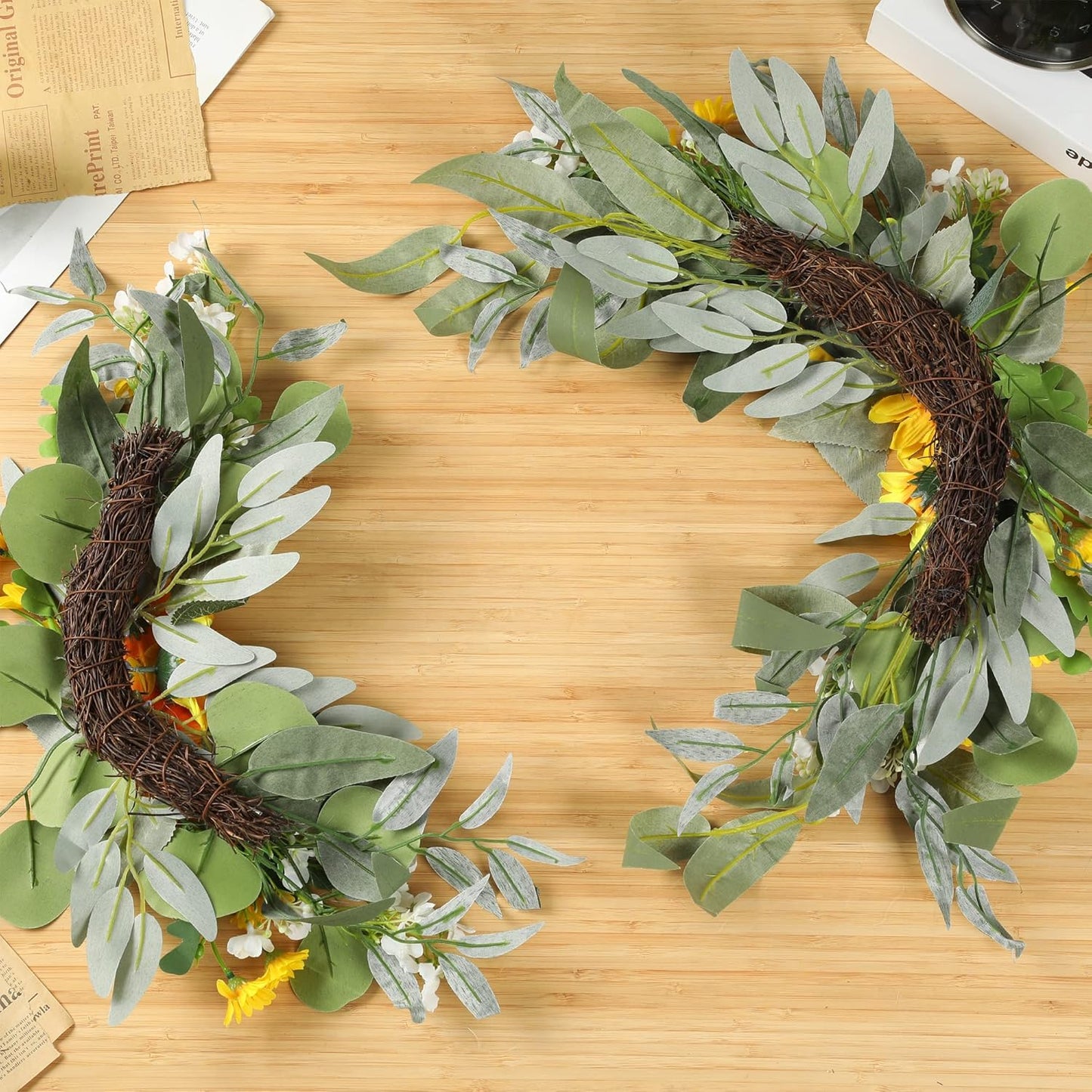 H&W 2pcs Artificial Wedding Arch Flowers for Wedding Sign, Floral Swag Dusty Decor for Reception Ceremony Backdrop Sweetheart Table （Sunflower）