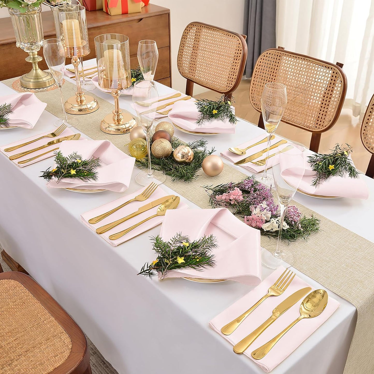 12 Pieces Light Pink Satin Napkins, 17" x 17" Square Table Napkins, Silky Soft Smooth Washable Napkins for Restaurant, Weddings, Dinner, Party Decoration