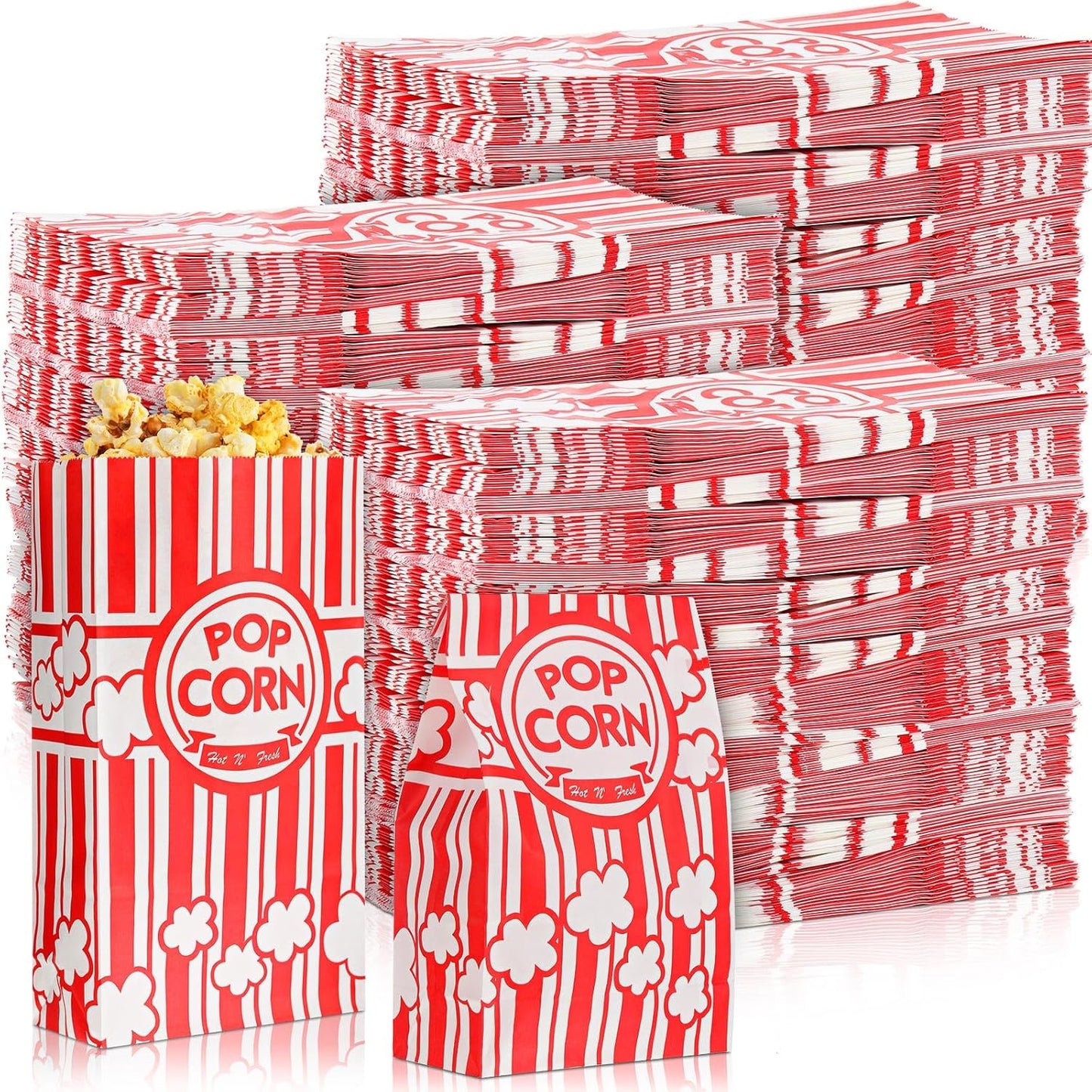1200 Pcs Paper Popcorn Bags Bulk 2 oz Large Flat Bottom Boxes Red and White Disposable Container Sleeve Movie Night Popcorn Bucket for Retro Movie Themed Party Carnival Supplies (Red and White)