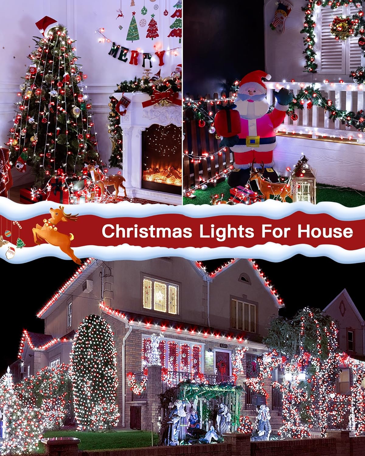 196FT 600LED Christmas Lights Outdoor Waterproof, String Light with Remote, 8 Modes LED Lights Plug in Twinkle Fairy Light for Party Holiday Decor (Red+White)