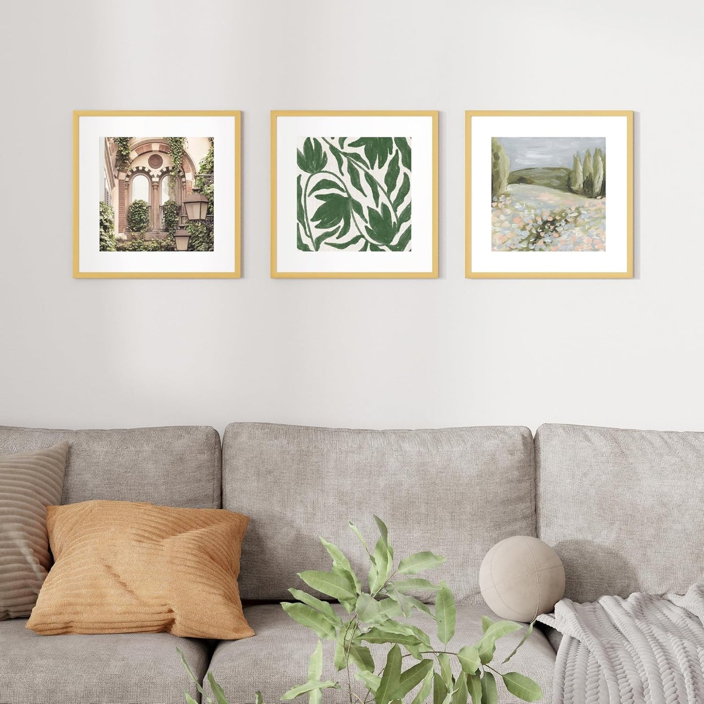 16x16 inch Picture Frame, 16x16 Photo Frames with 12x12 Removable Mat - High Definition Plexiglass - Vertical and Horizontal Display - Wall Hanging Frame - Gold, 3 Pack
