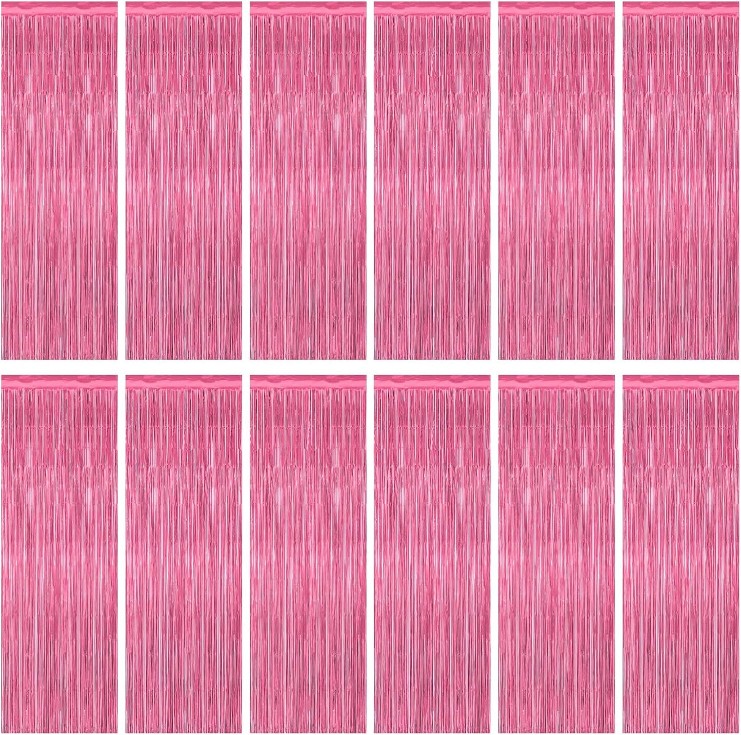 12 Pack Pink Backdrop, 3.28 FT x 7.05 FT Foil Fringe Curtains, Metallic Pink Tinsel Curtain Party Streamer Birthday Backdrop for Girl, Brithday Decorations Bachelorette Party Supplies