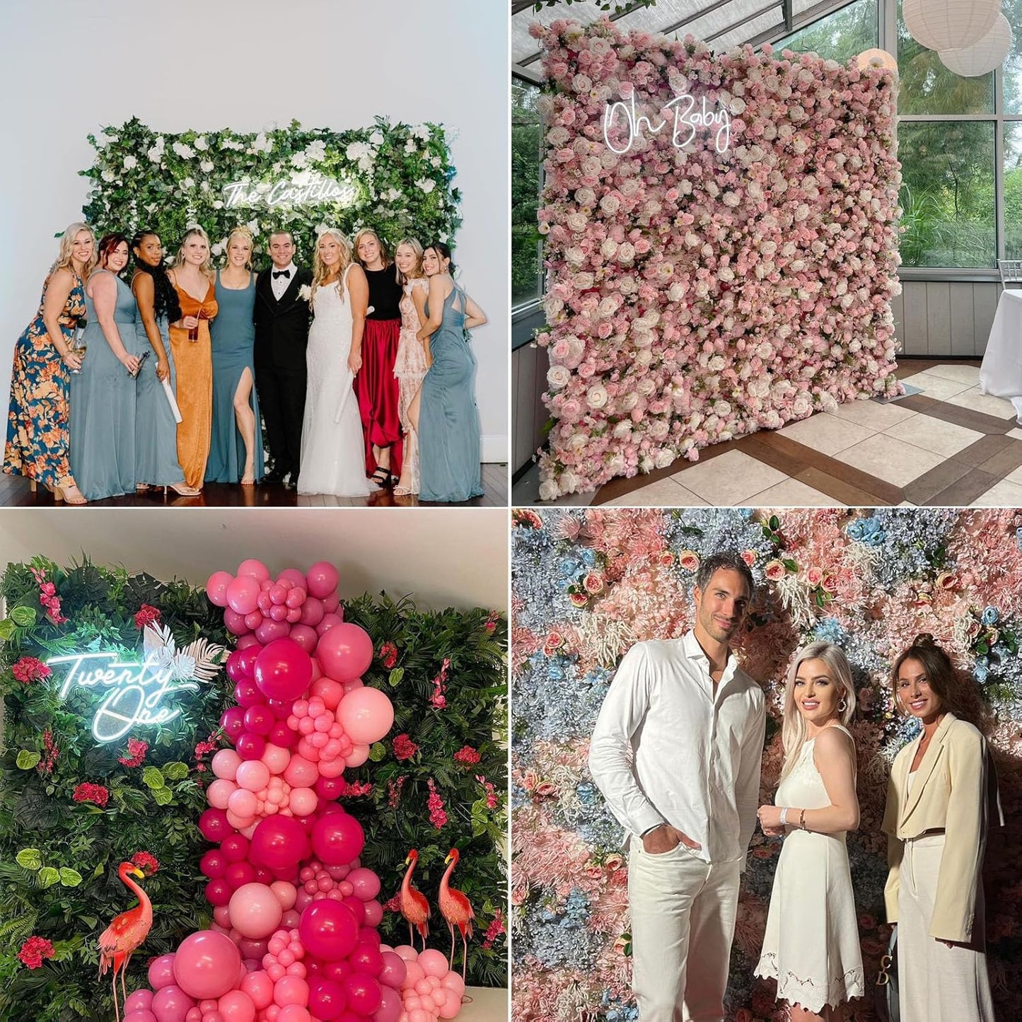 Artificial Luxury‌ Flower Wall Panels, Gorgeous 3D Silk Floral Backdrop for Wedding, Baby Show, Party and Home Decor, Quick Assembly/Storage, Eco ＆ Pet Friendly, 2 pcs, Each Panel 2 * 8 ft.