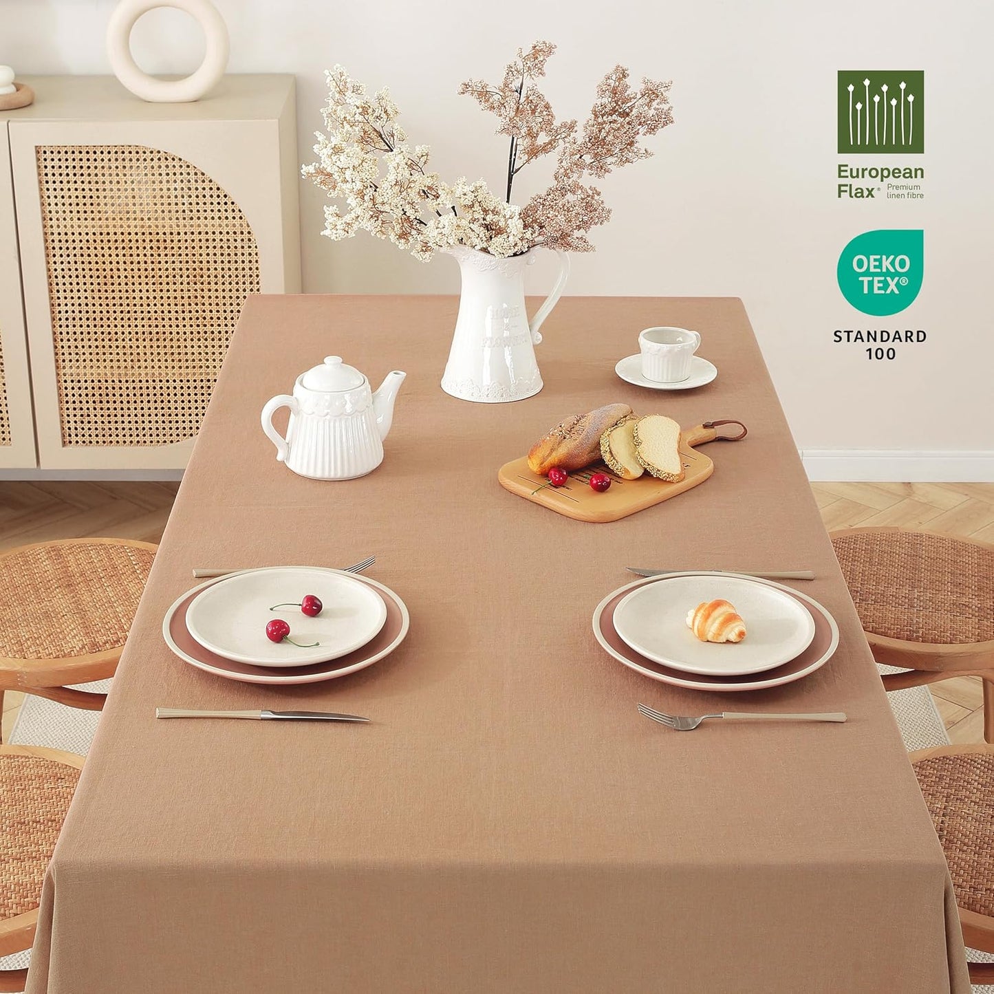 100% Pure French Linen Tablecloths 55x55inch Durable Stonewashed Square Table Clothes for Dining Kitchen and Parties (SQ-Beige, Square - 55 x 55 Inch)