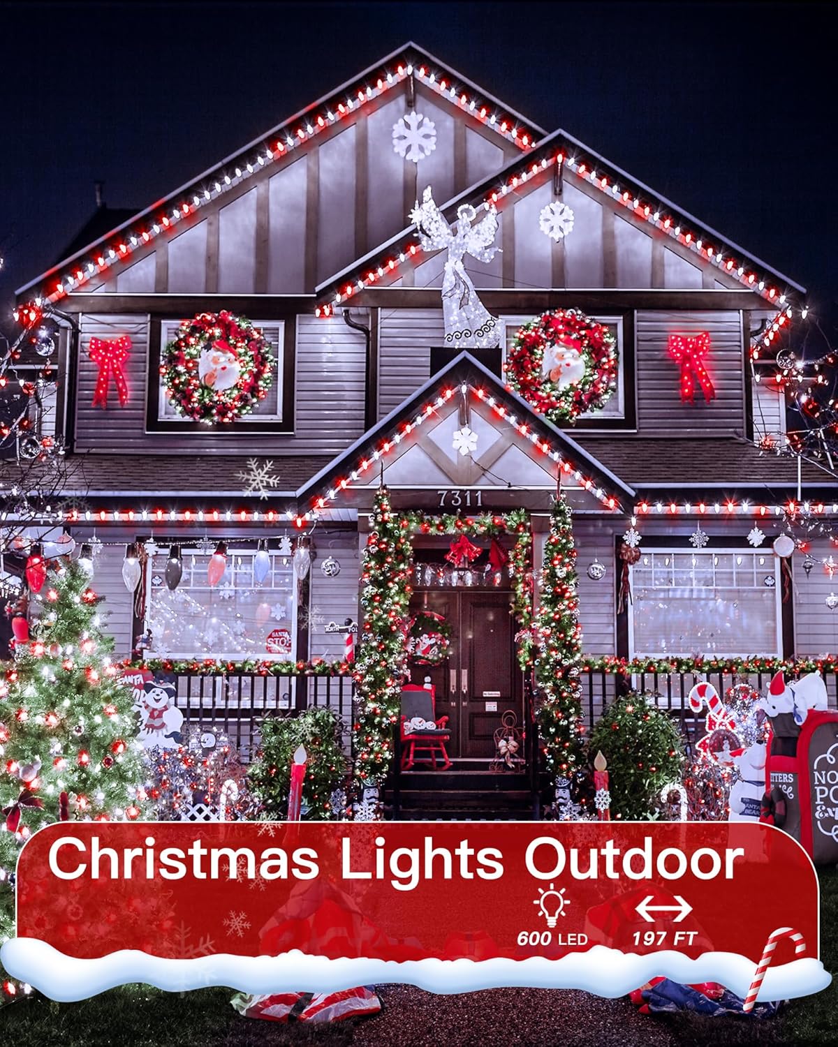 196FT 600LED Christmas Lights Outdoor Waterproof, String Light with Remote, 8 Modes LED Lights Plug in Twinkle Fairy Light for Party Holiday Decor (Red+White)