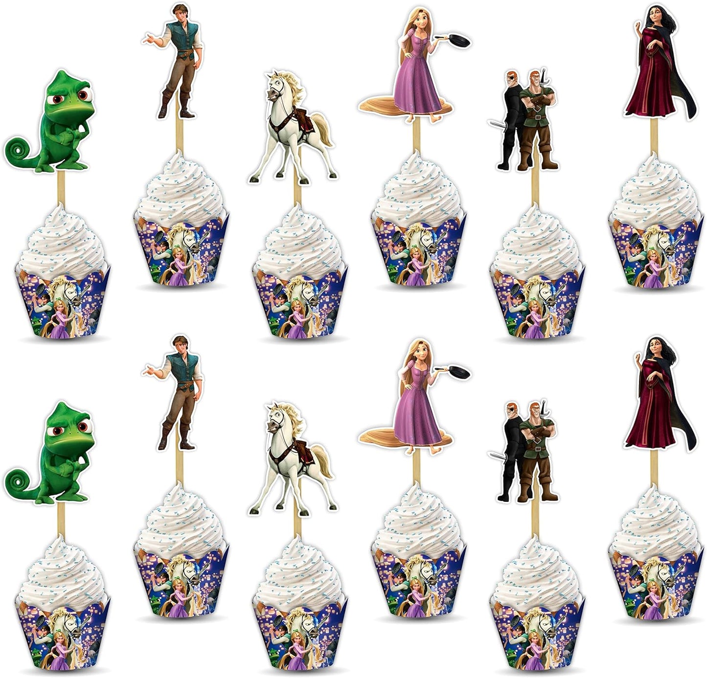 "Rapunzl Cupcake Wrappers – Princess Theme Cupcake Decoration for Birthday Party & Celebration – Tangled Inspired Cupcake Holders for Girls Princess Party Supplies, Dessert Table Décor"
