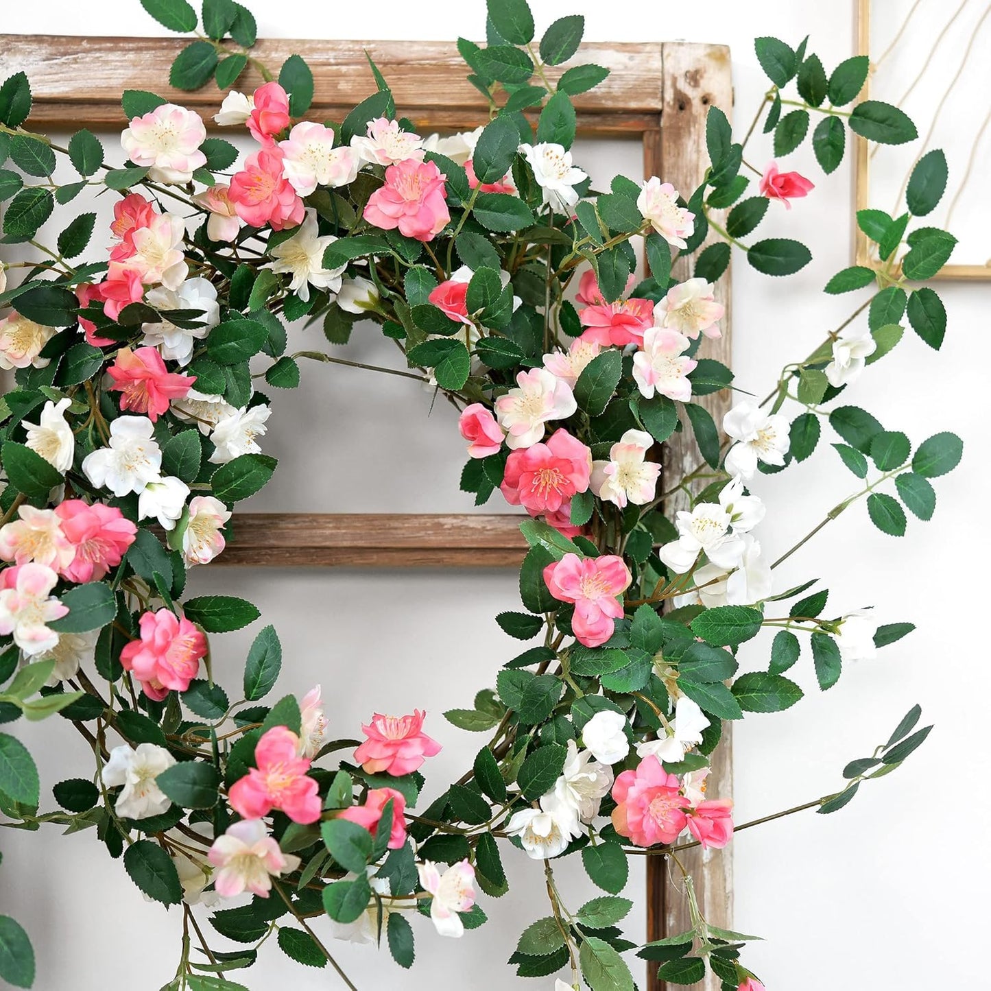 FiveSeasonStuff Bendable Posh Pink Flower Garlands, Artificial Silk Wild Roses Vine Leaves Hanging Flowers for Wall Decoration Basket Trellis Wedding Home 2 Pack 12 ft