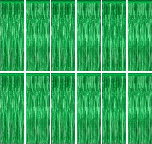 12 Pack Party Decorations, 3.28 FT x 7.05 FT Green Streamer, Metallic Birthday Backdrop Foil Fringe Curtains Green Tinsel, Party Supplies Photo Booth Props Door Wall Indoor Decor