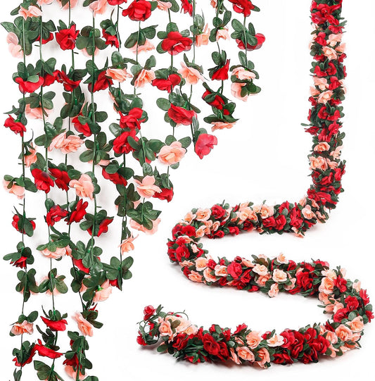 Miracliy 5 Pack 47 FT Fake Rose Vine Flowers Plants Artificial Flower Hanging Rose Ivy Home Hotel Office Wedding Party Garden Craft Art Déco