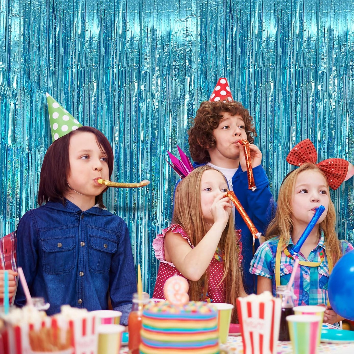 10 Pack Blue Streamers Party Decorations Tinsel Backdrop Glitter Blue Foil Fringe Party Decor for Ocean Theme Birthday Party Baby Shower Halloween