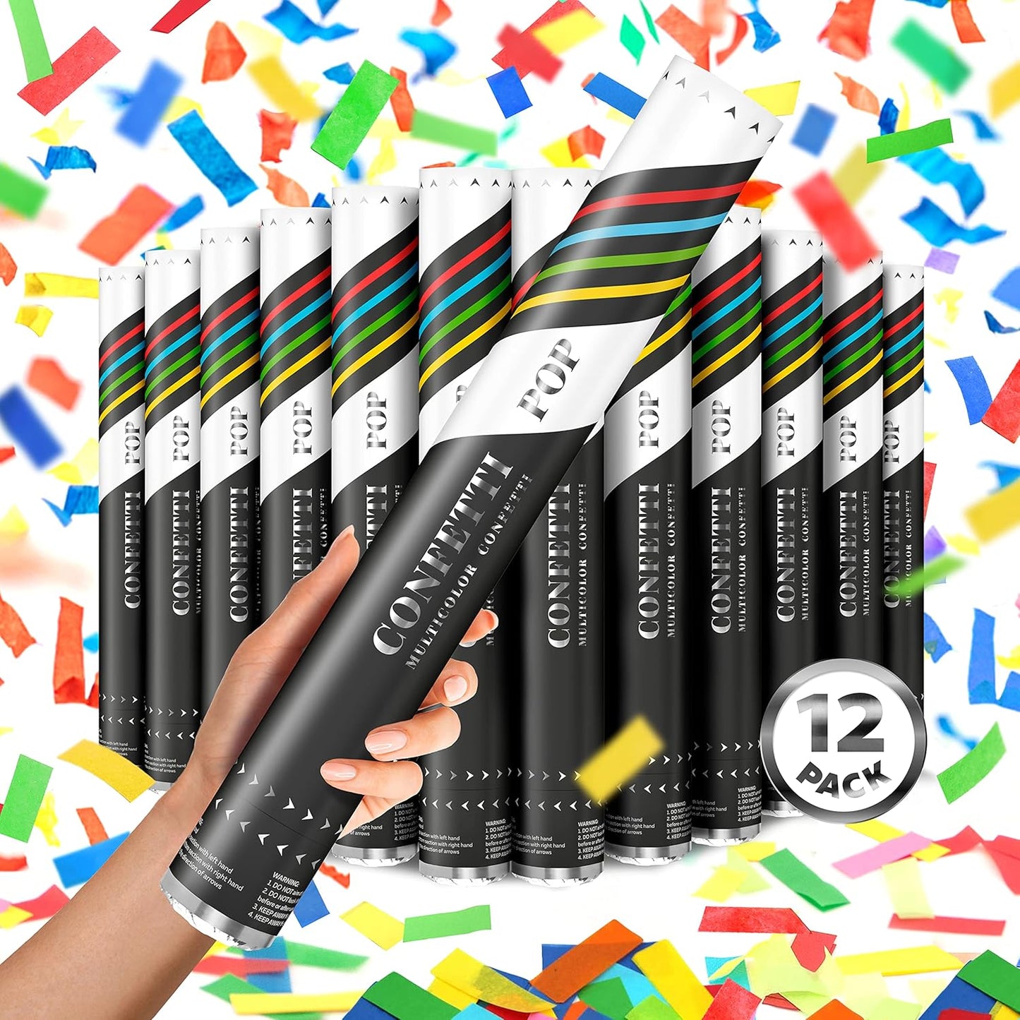 16" Confetti Poppers Cannon - 12pack Extra Large Party Poppers, Confetti Shooters, Multicolor Biodegradable Cannons, Launch 25ft, Loud Pop - Birthdays, Wedding Send Off, New Year's Eve