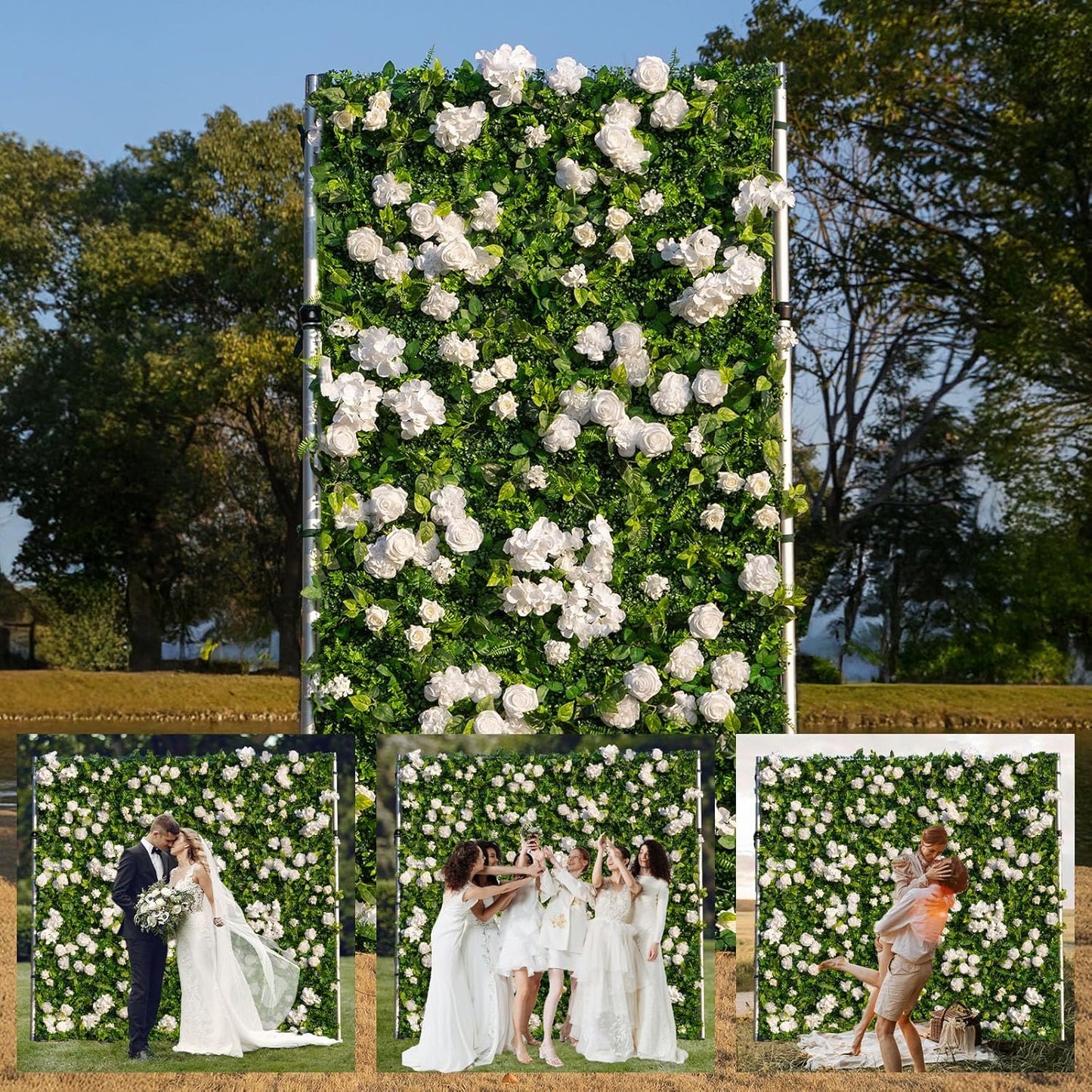 Artificial Luxury‌ Flower Wall Panels, Gorgeous 3D Silk Floral Backdrop for Wedding, Baby Show, Party and Home Decor, Quick Assembly/Storage, Eco ＆ Pet Friendly, 2 pcs, Each Panel 2 * 8 ft.