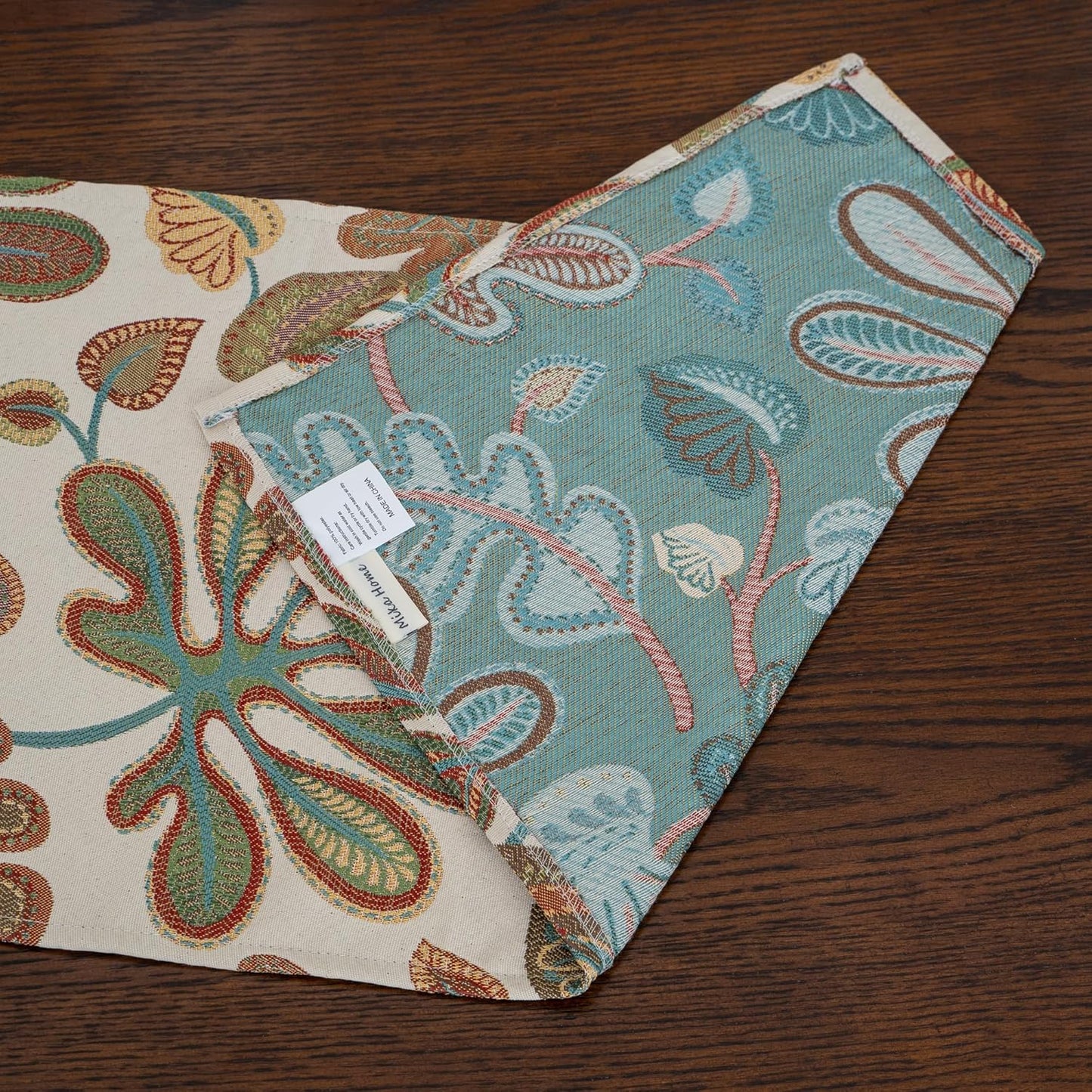 Mika Home Tropical Leaf Table Runner for Home Decor 13X90 Inches Teal Brown Seasonal Dining Table Decoration for Home